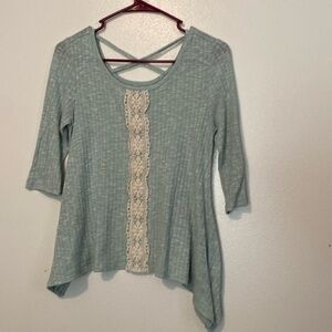 Knitworks mint embroidered 3/4 sleeve rayon poly spandex blend xl